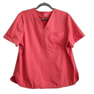Welles XL Women Coral Sustainable Scrub Nursing Uniform Top Shirt Pocket